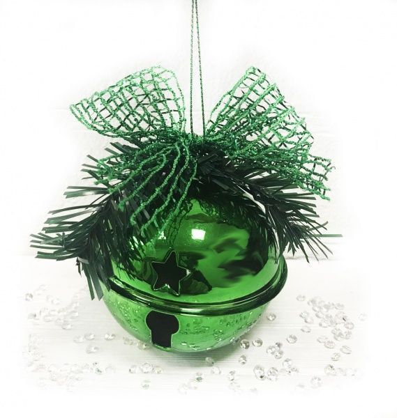 Декоративное изделие Діамантові ручки Елочное украшение Бубенчик 8 см зеленый 142028 