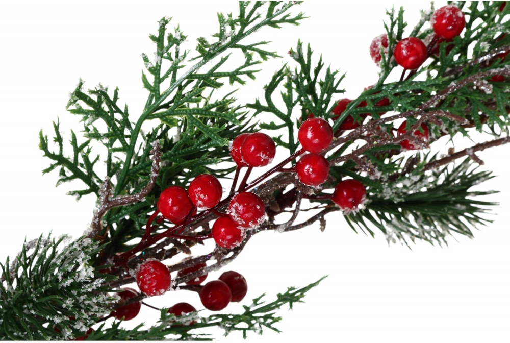Гирлянда хвойная микс с красными ягодами и усиками 1,2 м