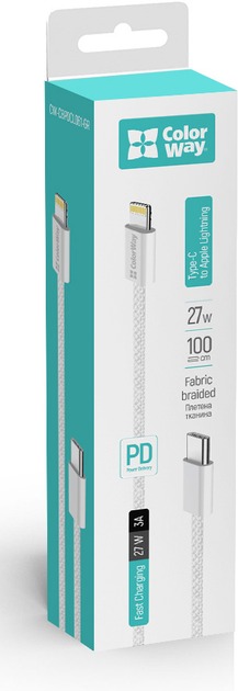 Кабель ColorWay Type-C - Apple Lightning (braided cotton) (PD Fast Charging 27W) 1 м серый (CW-CBPDCL061-GR)