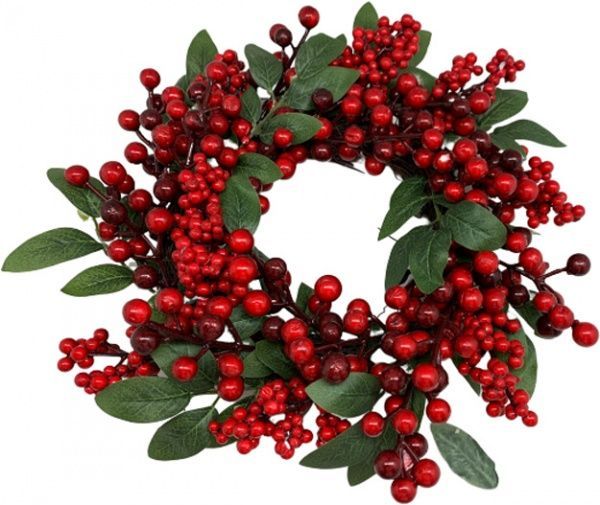 Вінок новорічний з ягідками та листям d350 мм LFG34092 