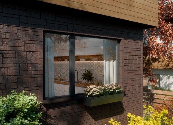 Панель фасадная VOX Solid Sandstone Dark Brown 1x0,42 м (0,42 м.кв) 