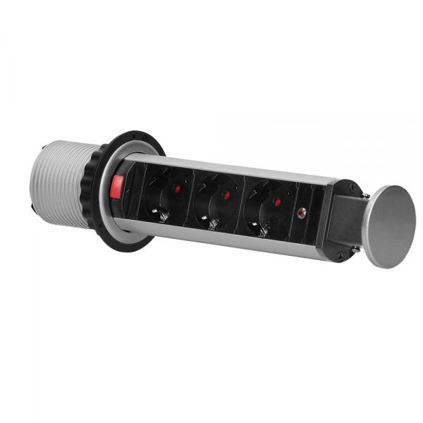 Розетка портативна меблева потрійна із заземленням ORNO шуко срібний OR-AE-1347(GS)