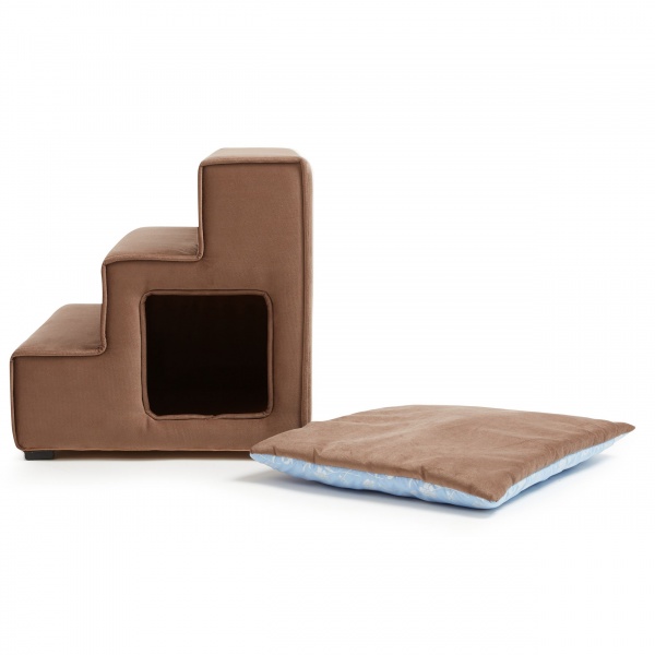 Пандус-ступени с лежанкой PETBED Velor правый 55x42x42 см коричневый