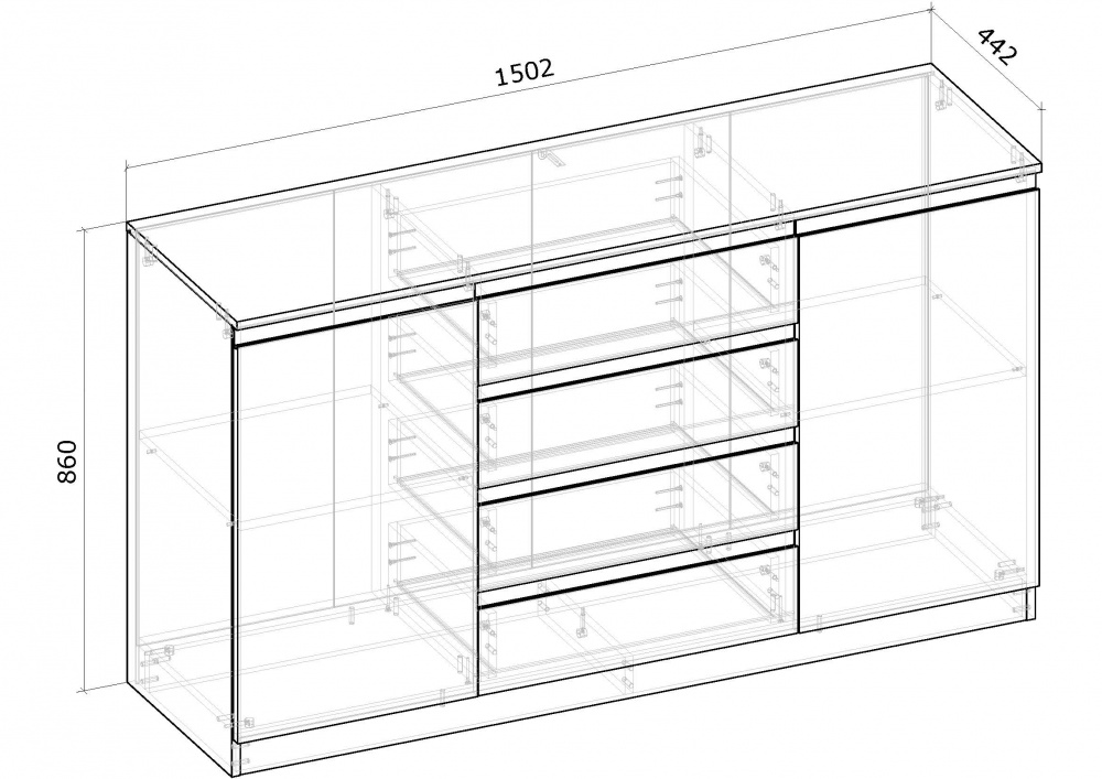 Комод Грейд Эстер-3 J-pull 1500x860x442 мм дуб артизан/графит серый