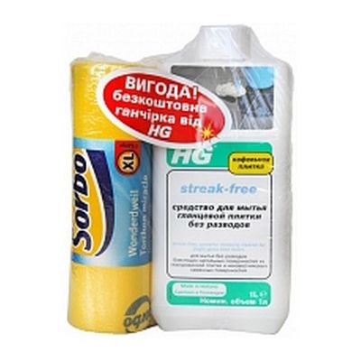 Засіб для миття підлоги без розводів HG 1л + ганчірка