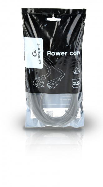 Кабель Cablexpert силовой 2,5 м (PC-186-ML12-2.5M) CEE7/7-C5, VDE, с заземлением, 3х1.0 мм 