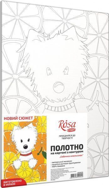 Холст на картоне с контуром Собачка в апельсинах 20x30 см Rosa Start 