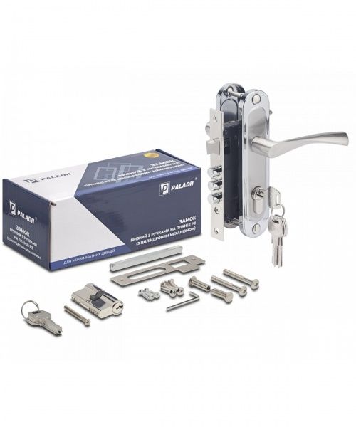 Замок врізний з ручками циліндровий Paladii Corona 61.5-45-C SN/CP ПЗ105 61,5 мм хром без петель