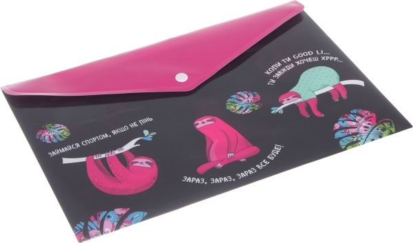 Папка А4 на кнопке черная с розовым Good Li