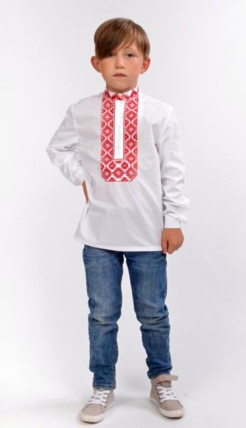 Вишиванка для хлопчиків Едельвіка 147-20/09 з червоною вишивкою р.128 білий 