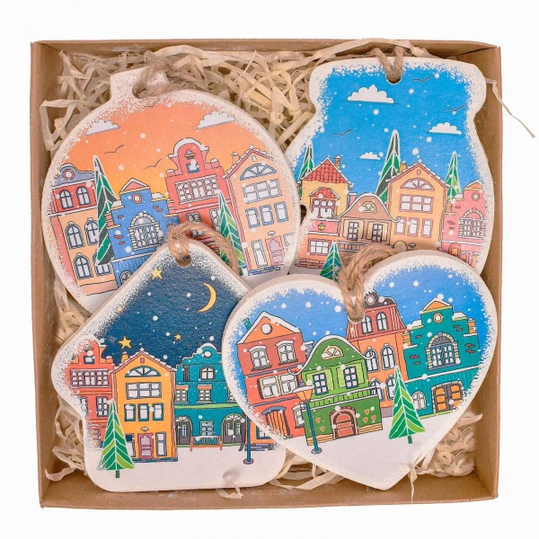 Набор елочных игрушек GrayCat Домики 9 см 4 шт./уп.