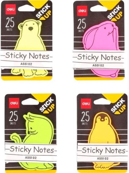 Блоки бумажные самоклеящиеся EA55002 микс Животное цветные Deli