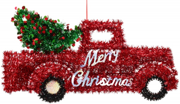 Елочная игрушка в форме автомобиля с мишуры 64х26х2см 