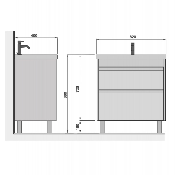 Тумба Мойдодир Jessy 80-U графіт матовий з умивальником Sempre
