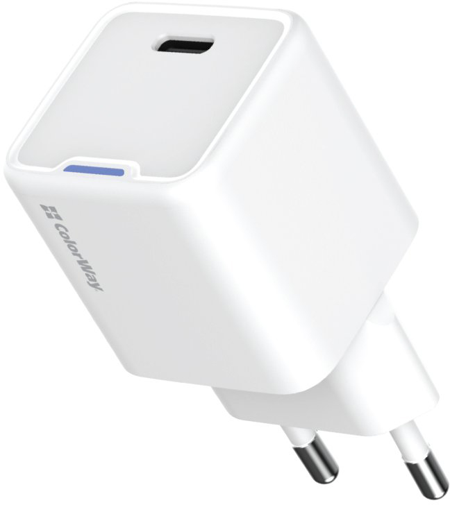 Мережевий зарядний пристрій ColorWay GaN Mini 25W PD USB-C white