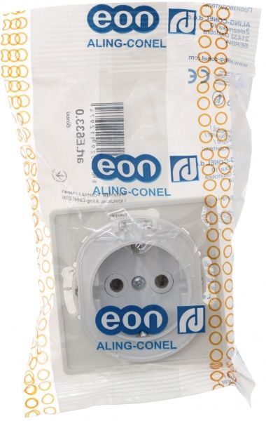 Розетка с заземлением Aling-Conel Eon без шторок с крышкой белый E633.0