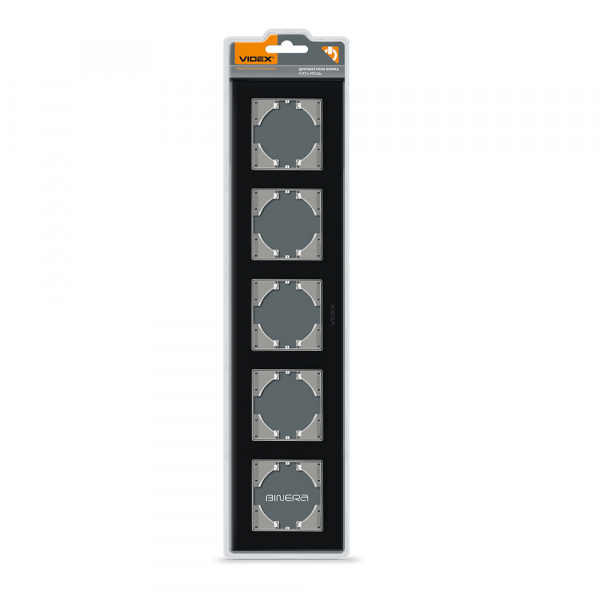 Рамка пятиместная Videx Binera горизонтальная черное стекло VF-BNFRG5H-B