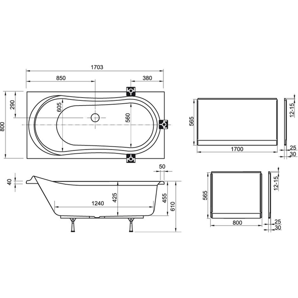 Ванна акриловая Ravak Fresia CC01000000 170x80