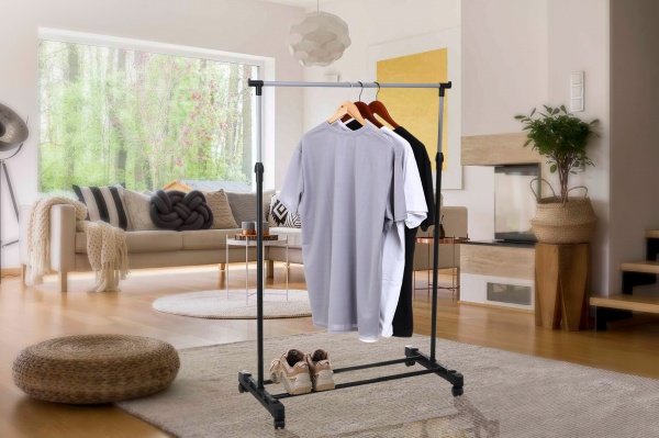 Держатель для одежды 800x420x950 (1650) мм одинарный передвижной на колесах черный