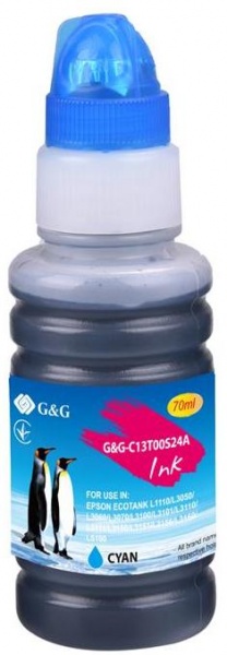 Чорнило G&G для Epson L3100 L3101 L3110 L3150 L3151 L1110 L3156 L3160 L5190 G&G-C13T00S24A cyan — фото 1