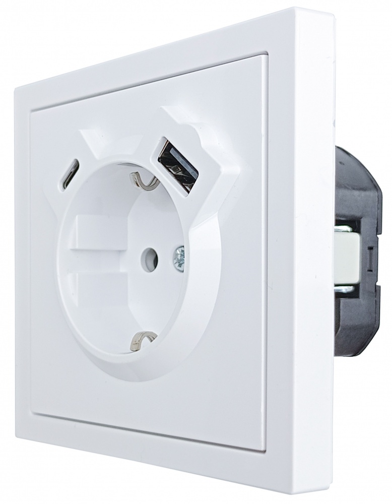 Розетка побутова + USB + Type C із заземленням HausMark Juna білий