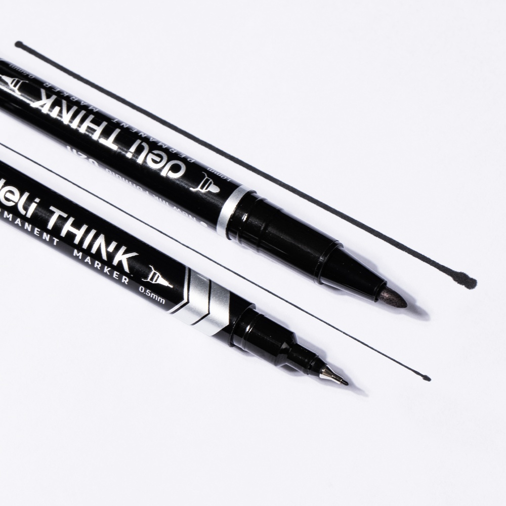 Маркер перманентный Deli 1 мм/0,5 мм двухсторонний черный EU211-BK