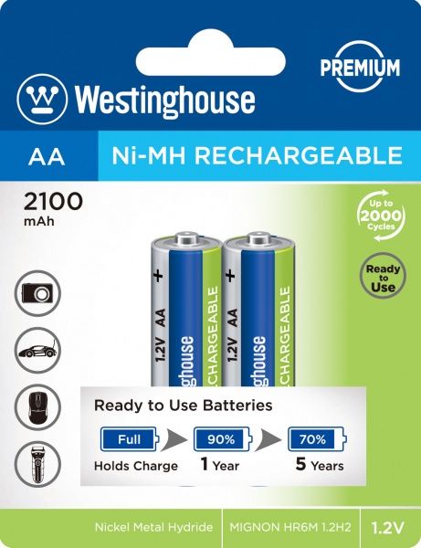 Аккумулятор Westinghouse Ni-Mh 2100mAh PREMIUM AA (R6, 316) 2 шт. (NH-AA2100ARBP2) 