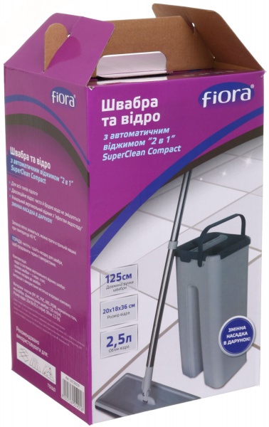 Комплект швабра и ведро с механическим отжимом для пола Fiora® SuperClean Compact 32 см 