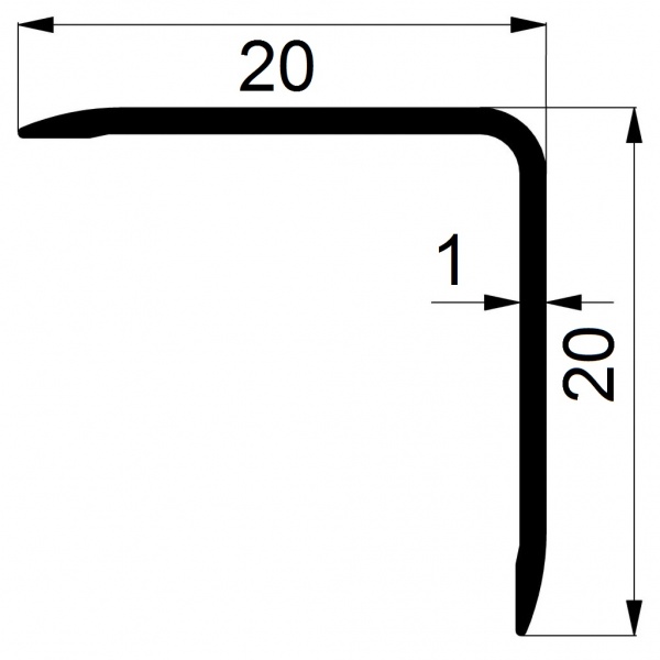 Уголок алюминиевый АЛЮПРО 20x20x1 мм 2710 мм декоративный внешний