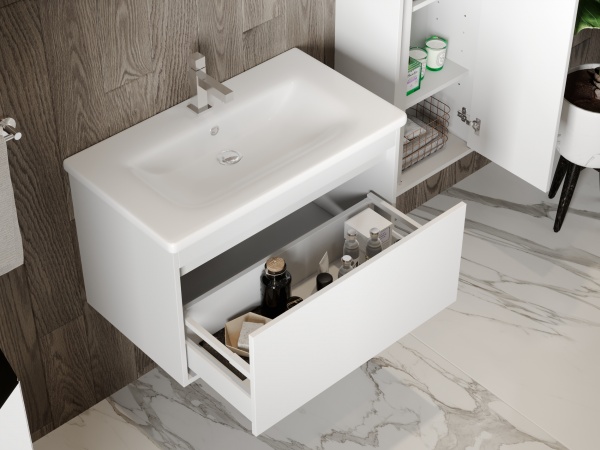 Тумба підвісна ЮВЕНТА Тумба Malta - 80 дуб Вотан з умивальником Soft-80