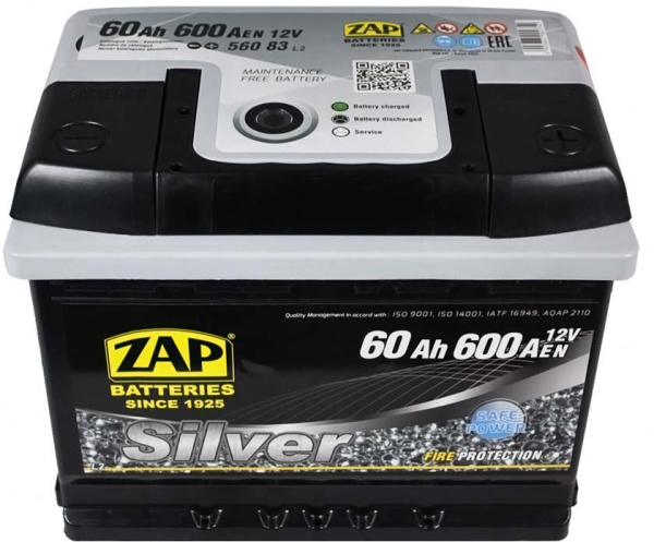 Аккумулятор автомобильный ZAP Silver 6СТ- 60Aз L2 (560 85) 60Ah 600A 12V «+» справа