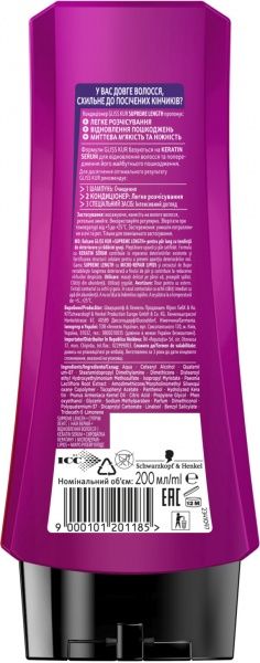 Бальзам Gliss Kur Supreme Length для длинных склонных к повреждениям и жирности волосам 200 мл