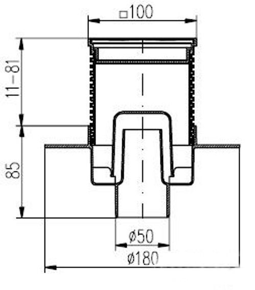 Душевой трап MCH двухкорпусный с вертикальным подключением DN50, h-96-166 mm с решеткой