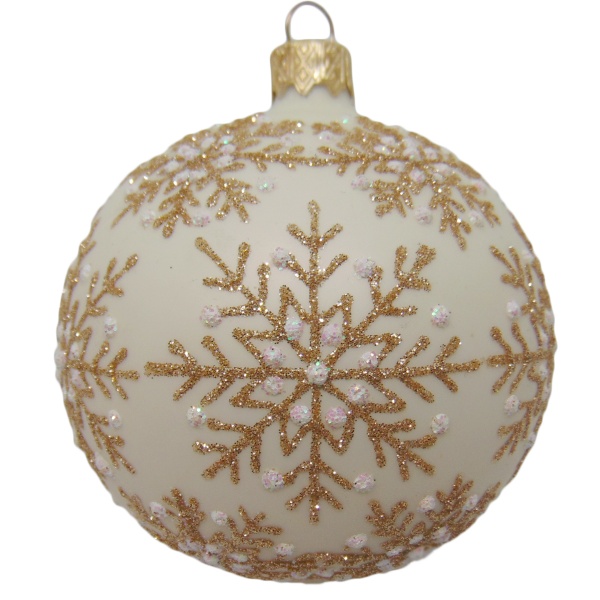 Куля новорічна d80 сніжинка білий з золотим