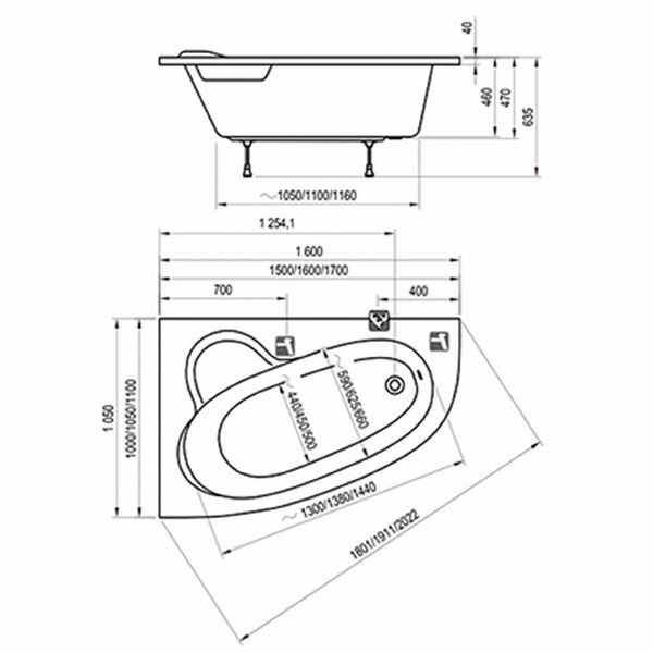 Ванна акриловая Ravak Asymmetric C451000000 R 150x100