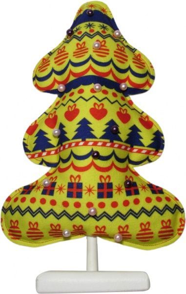 Прикраса новорічна на підставці Ялинка жовта з перлинами 30 см 
