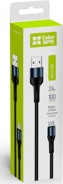 Кабель ColorWay USB - MicroUSB (nylon) 2.4 А 1 м чорний (CW-CBUM045-BK) 