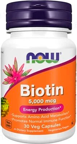 Биотин Now Foods 5000 мкг 30 шт./уп. 