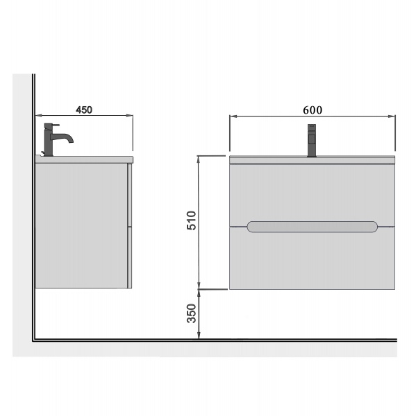Тумба подвесная Мойдодыр Paula 60-A с умывальником Cosmopolitan 60