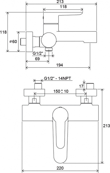 Смеситель для ванны Ravak PU 022.00/150