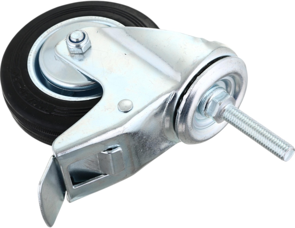 Колесо d100 мм гумове поворотне з гальмом і різьбовим штирем M10