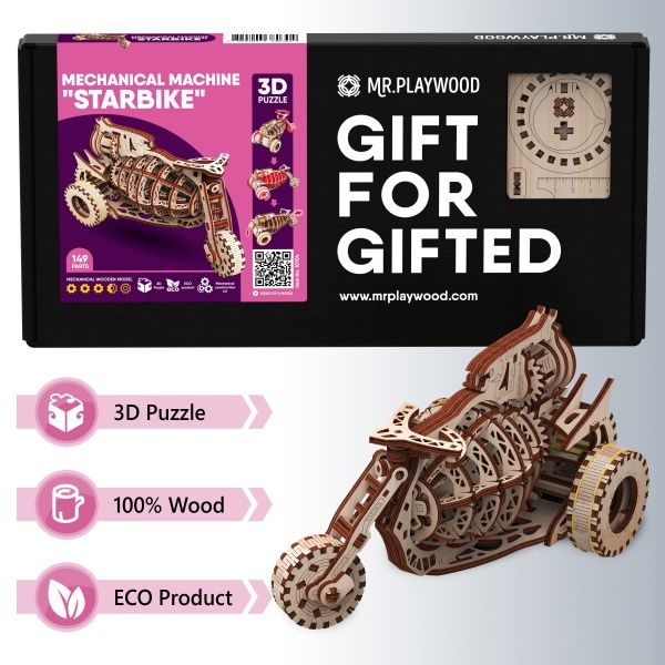 Дерев'яний 3D-конструктор Mr.Playwood Механічна машина «Старбайк» 10104