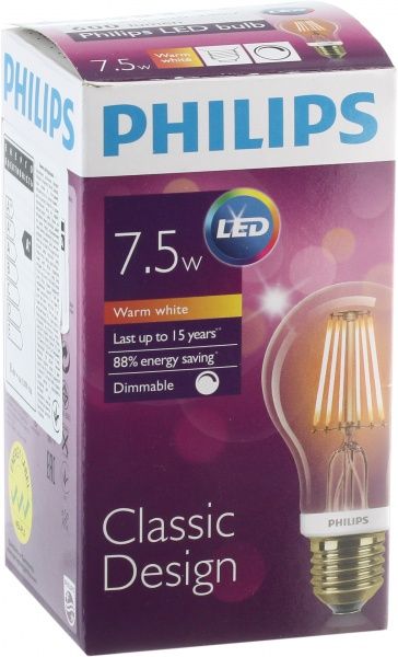 Лампа світлодіодна Philips Gold A60 прозора 7.5 Вт E27 220-240 В жовтий 929001228108