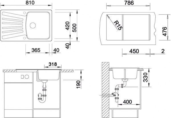 Мийка для кухні + змішувач Blanco Nova 45S(513909) + MIDA(519420) 
