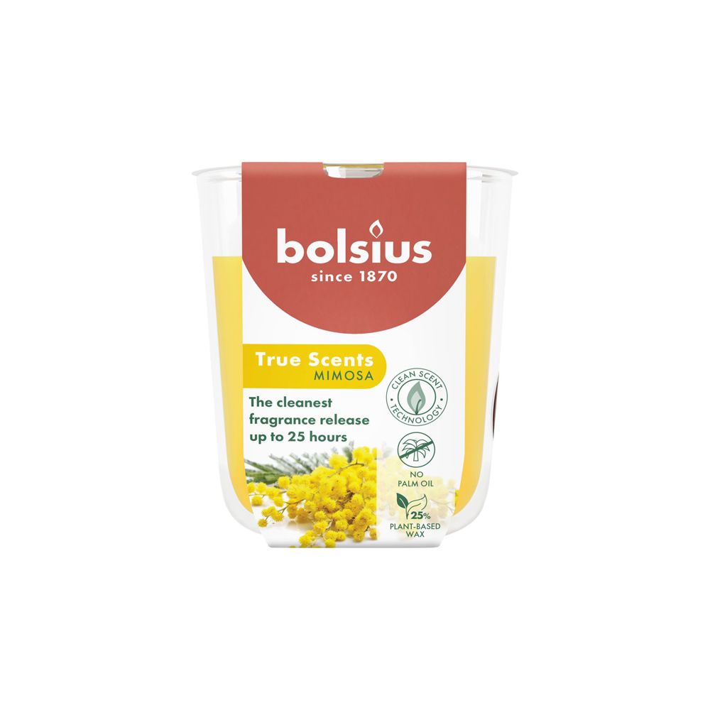 Свеча ароматическая Bolsius TRUE SCENTS в стекле 80/73 аромат Мимоза