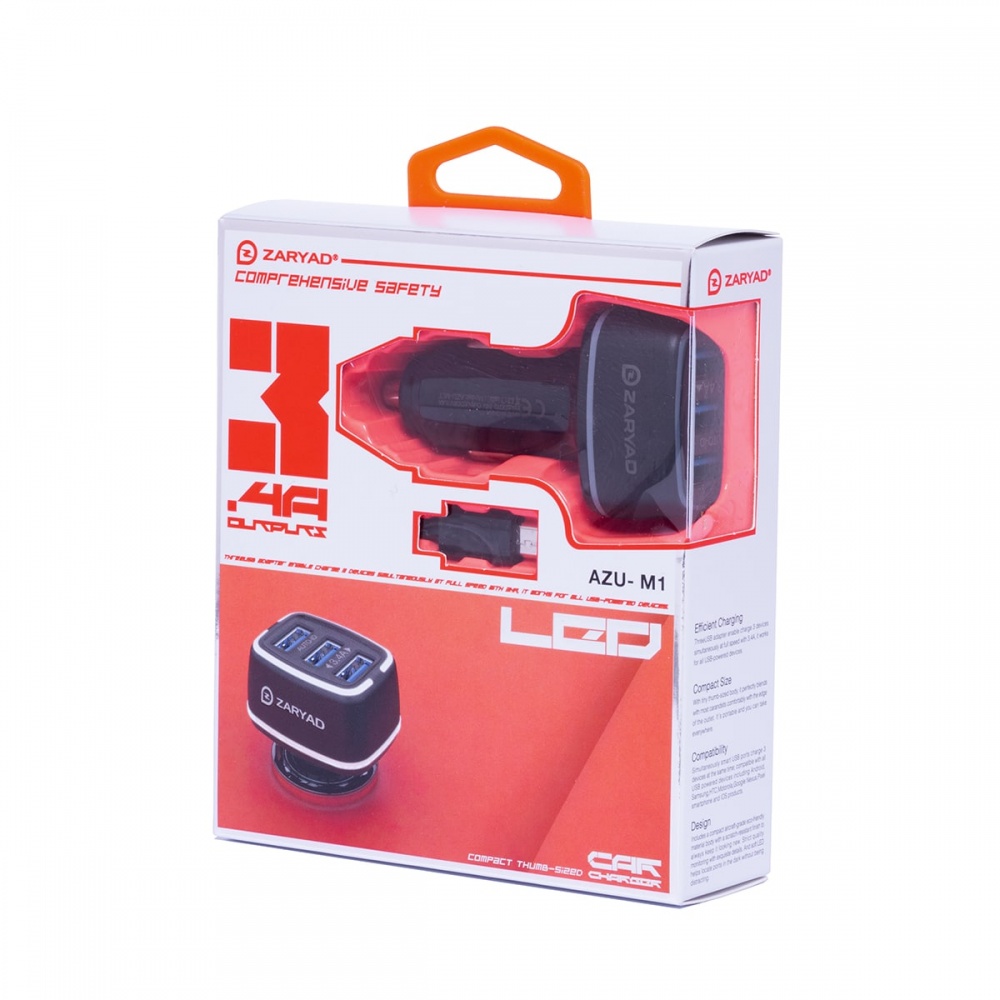 Автомобильное зарядное устройство Zaryad microUSB 3USB/3,4A AZU-M1