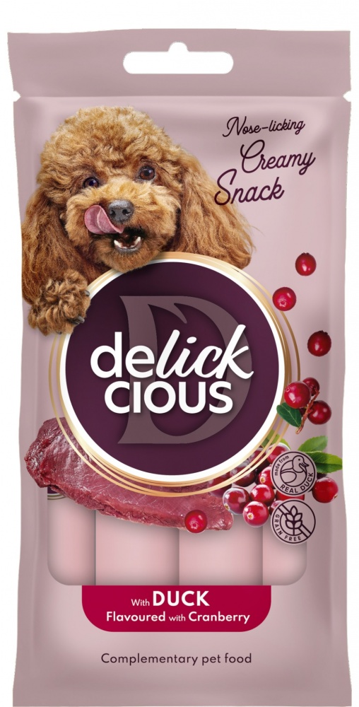 Лакомство DELICKCIOUS для собак с уткой и добавлением клюквы, 4х15 г