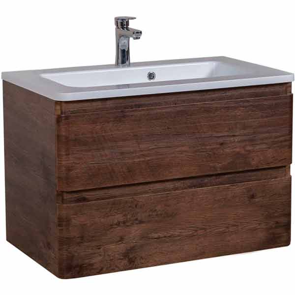 Тумба підвісна Aqua Rodos Акцент с умывальником Альфа 80 см Каштан