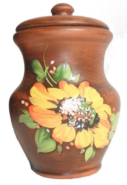 Глечик з ручкою та кришкою Соняшник 1 л Український гончарний посуд