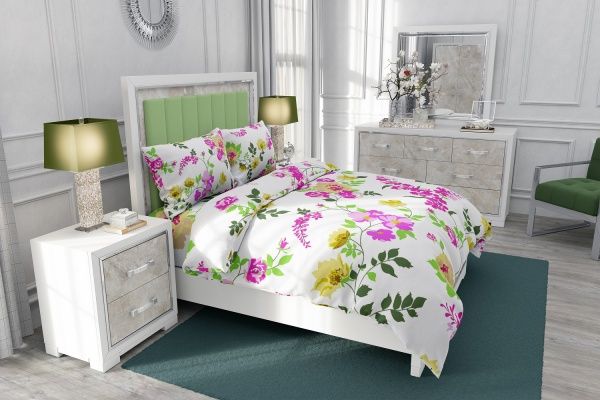 Комплект постільної білизни Мальва 1,5 білий із принтом Rigel